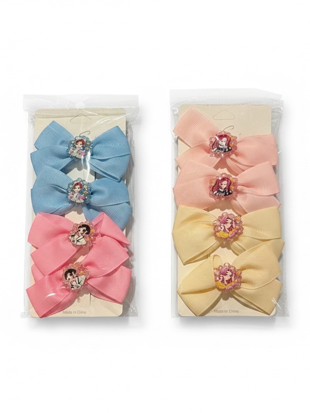 Girls Ribbon Hair Bow Pack‎ — Aqua, Blue, White & Pink Decorative Clips